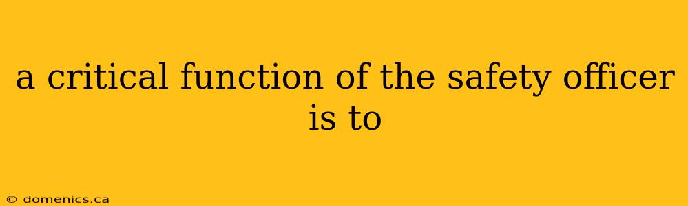 a critical function of the safety officer is to