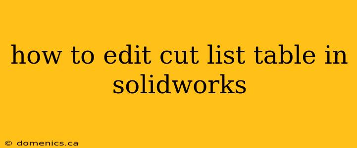 how to edit cut list table in solidworks