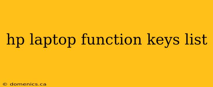 hp laptop function keys list