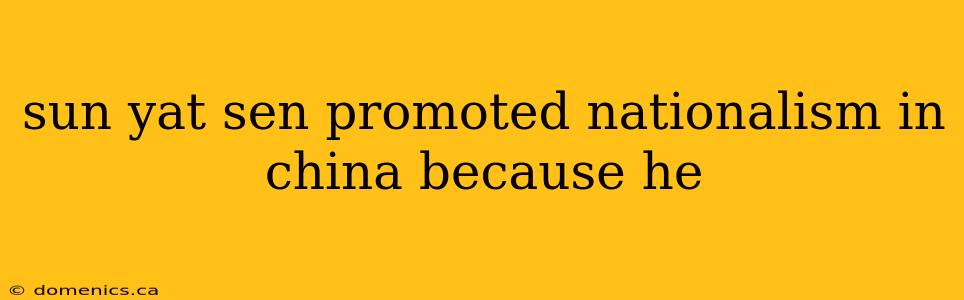 sun yat sen promoted nationalism in china because he