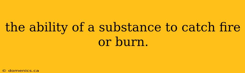 the ability of a substance to catch fire or burn.