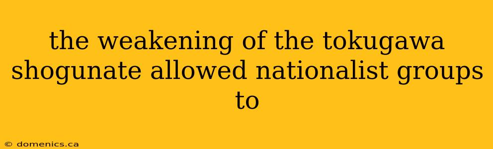 the weakening of the tokugawa shogunate allowed nationalist groups to