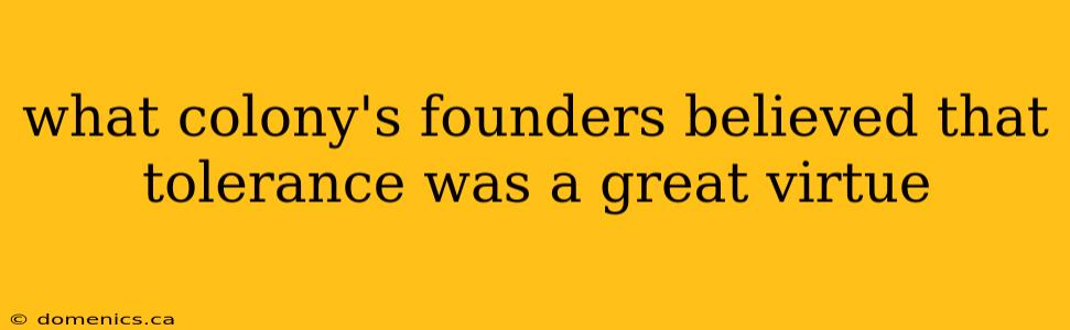 what colony's founders believed that tolerance was a great virtue