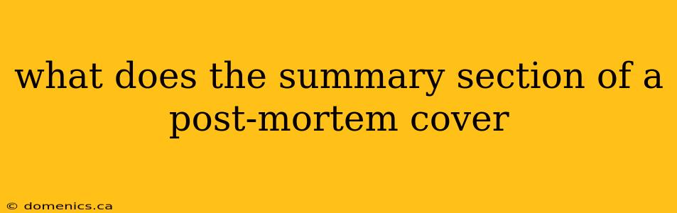 what does the summary section of a post-mortem cover