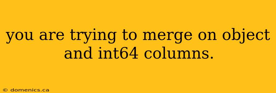 you are trying to merge on object and int64 columns.